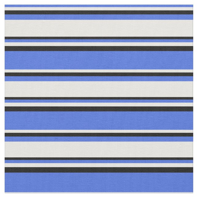 Royal Blue, White och Black Färgad Mönster Tyg (Närbild)