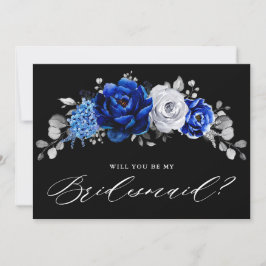 Royal Blue White Silver, blir du min Bridesmaid Inbjudningar