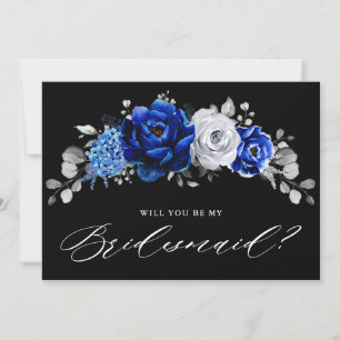 Royal Blue White Silver, blir du min Bridesmaid Inbjudningar