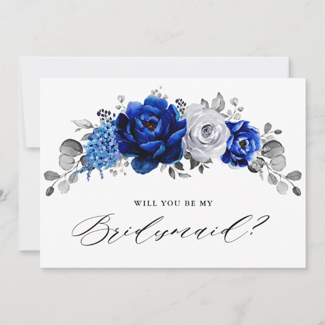 Royal Blue White Silver, blir du min Bridesmaid Inbjudningar (Framsida)