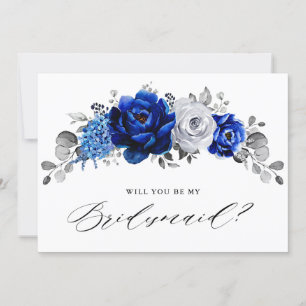 Royal Blue White Silver, blir du min Bridesmaid Inbjudningar