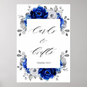 Royal Blue White Silver Blommigt Cards & presenter Poster