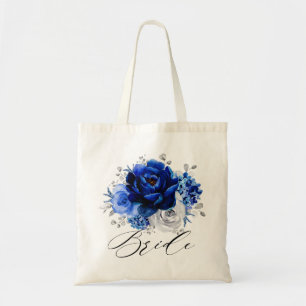 Royal Blue White Silver Metallic Blommigt Bride Tygkasse