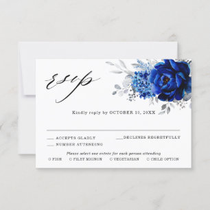 Royal Blue White Silver Metallic Blommigt Bröllop OSA Kort