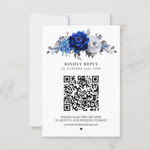 Royal Blue White Silver Metallic Blommigt Bröllop OSA Kort