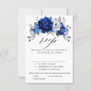 Royal Blue White Silver Metallic Blommigt Bröllop OSA Kort