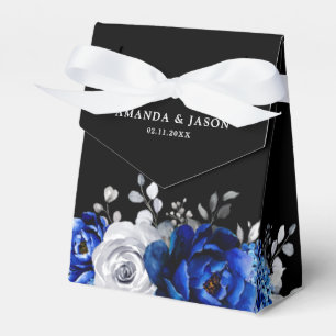 Royal Blue White Silver Metallic Blommigt Bröllop Presentaskar