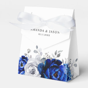 Royal Blue White Silver Metallic Blommigt Bröllop Presentaskar