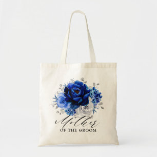 Royal Blue White Silver Metallic Blommigt Bröllop Tygkasse