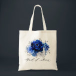 Royal Blue White Silver Metallic Blommigt Bröllop  Tygkasse<br><div class="desc">Elegant royal blått vitt silver-tema bröllop bridesmaid-gåva till påsen med elegant bouquet av royal blue,  marin,  silver,  rena vita blommor från färg ro och sage grönt eucalyptus löv. Kontakta mig om du behöver hjälp med anpassning eller om du behöver någon annan produkt med den här designen.</div>