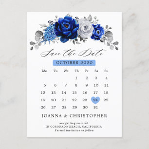 Royal Blue White Silver Metallic Spara datum Vykort
