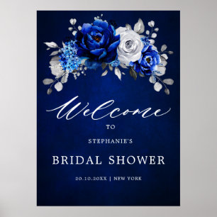 Royal Blue White Silver Möhippa Välkommen efter Poster