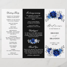 Royal Blue White Silver Tri-fold Bröllopsprogram