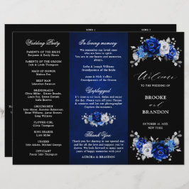 Royal Blue White Silver Tri-fold Bröllopsprogram