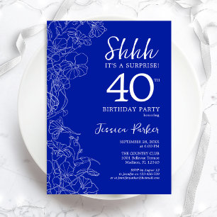 Royal Blue White Surprise 40:e födelsedagen Inbjudningar