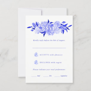 Royal Blue & White Watercolor Blommigt Mitzvah OSA Kort