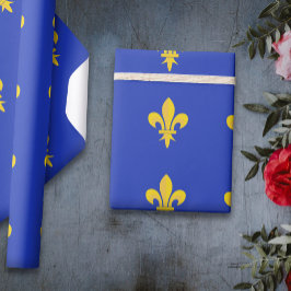 Royal Blue Wrapping Papper med guld Fleur de Lis Presentpapper