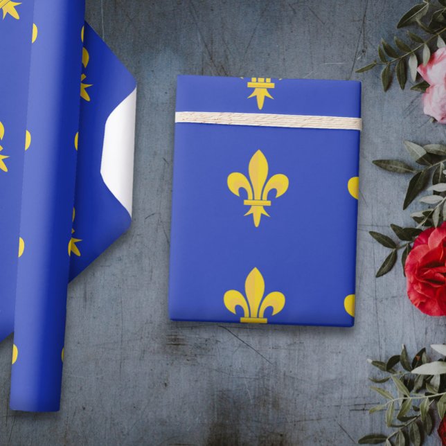 Royal Blue Wrapping Papper med guld Fleur de Lis Presentpapper (Royal Blue Wrapping Paper with gold Fleur de Lis)
