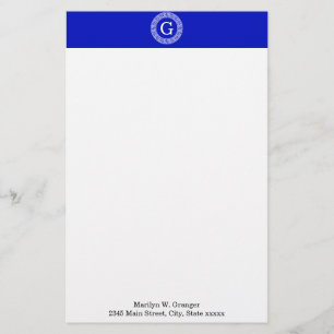 Royal Blue Wt Greek Nyckel Rnd Ram Initial Monogra Brevpapper