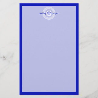 Royal Blue WT Grekiska Nyckel Rnd Ram - första Mon Brevpapper