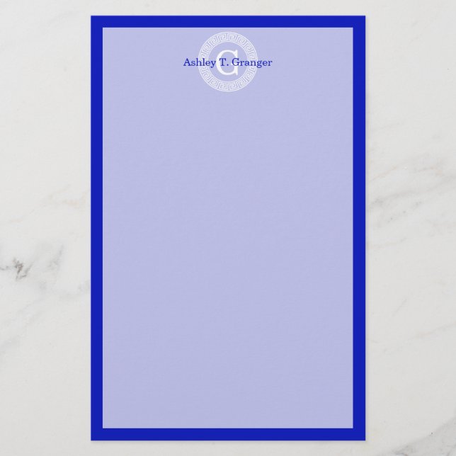 Royal Blue WT Grekiska Nyckel Rnd Ram - första Mon Brevpapper (Framsida)
