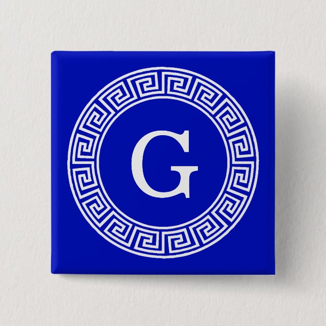Royal Blue WT Grekiska Nyckel Rnd Ram - första Mon Knapp (Framsida)