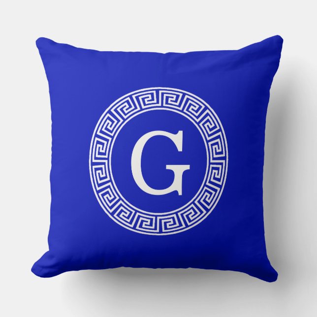 Royal Blue WT Grekiska Nyckel Rnd Ram - första Mon Kudde (Framsida)
