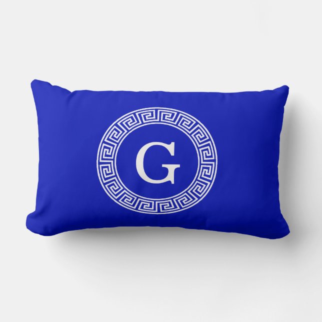 Royal Blue WT Grekiska Nyckel Rnd Ram - första Mon Lumbarkudde (Framsida)