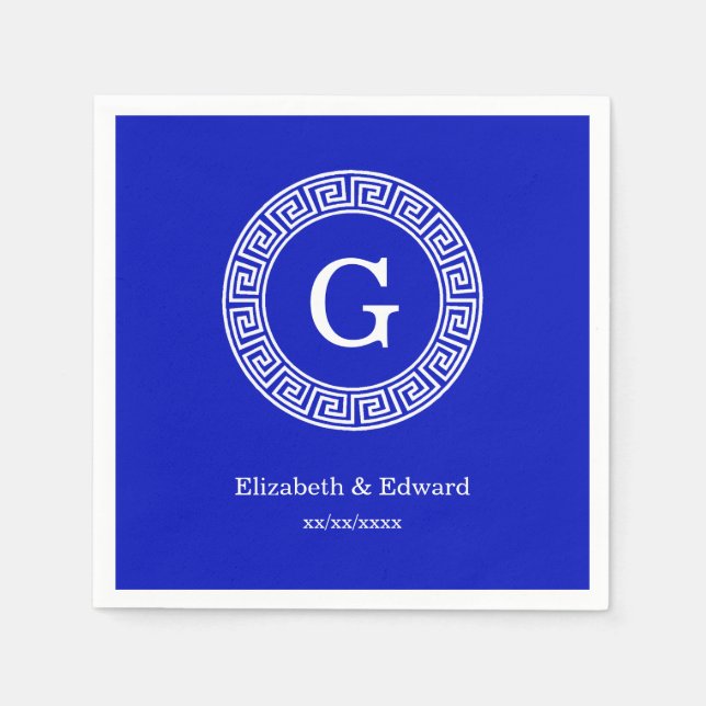 Royal Blue WT Grekiska Nyckel Rnd Ram - första Mon Pappersservett (Framsidan)