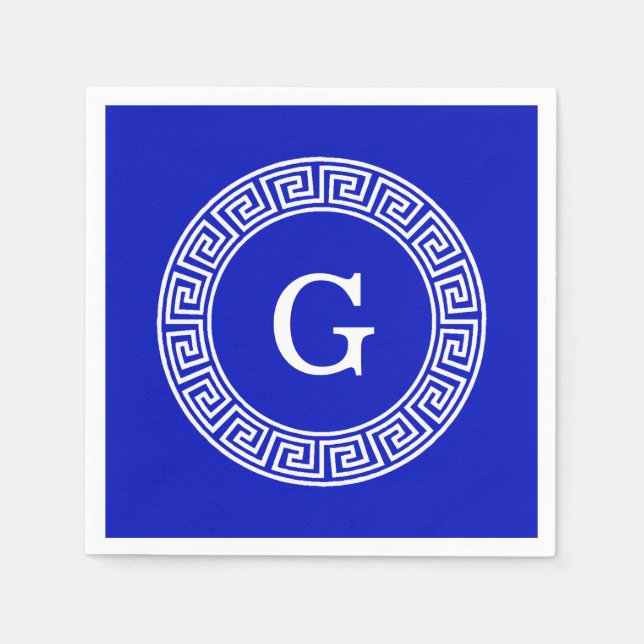 Royal Blue WT Grekiska Nyckel Rnd Ram - första Mon Pappersservett (Framsidan)