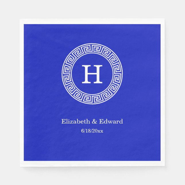 Royal Blue WT Grekiska Nyckel Rnd Ram - första Mon Pappersservett (Framsidan)