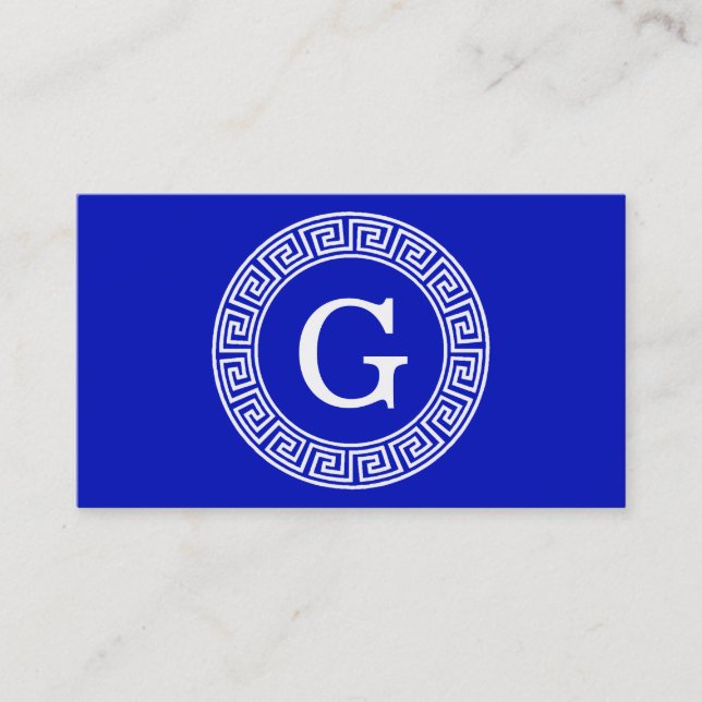 Royal Blue WT Grekiska Nyckel Rnd Ram - första Mon Visitkort (Framsida)