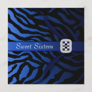 Royal Blue Zebra Sweet Sixteen Festsäljare Inbjudningar