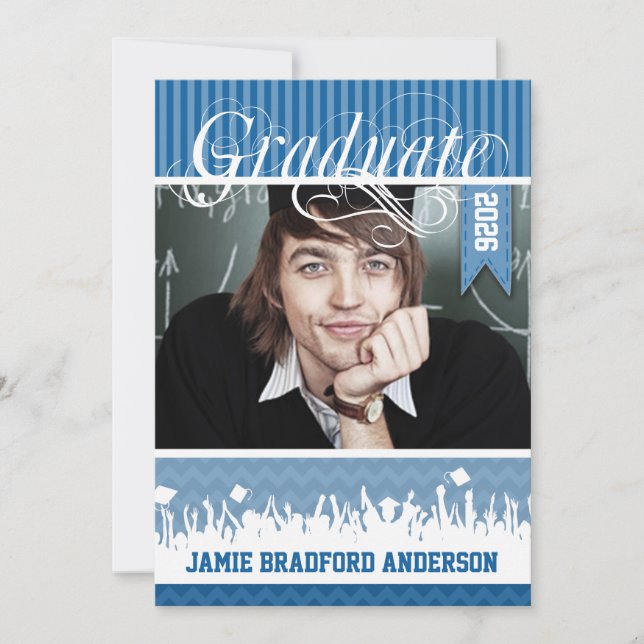 Royal Blue Zig Zag Senior Bild Meddelande (Framsida)