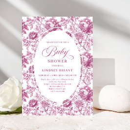 Royal Blush Rose Pattern Toile Baby Shower Invite Inbjudningar
