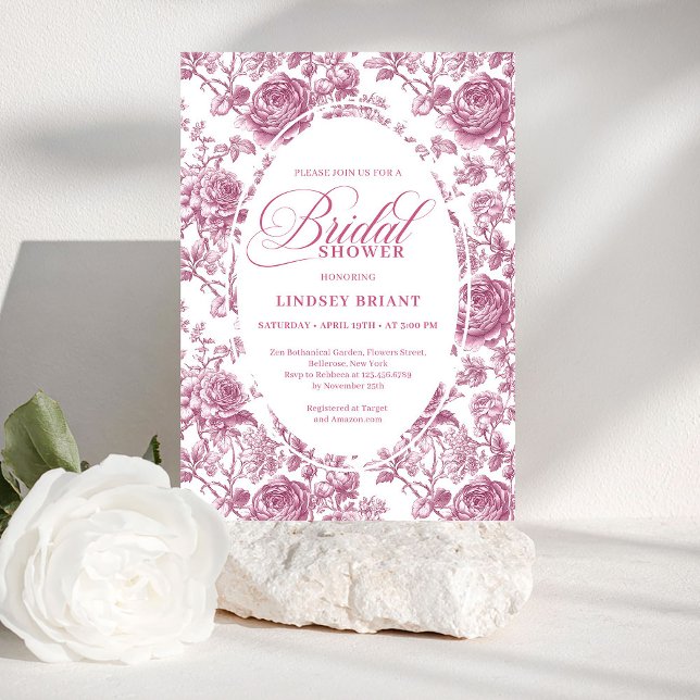 Royal Blush Velvetrosmönster Bröllopsdusch  Inbjudningar (Royal Blush Velvet Rose Pattern Bridal Shower Invite)