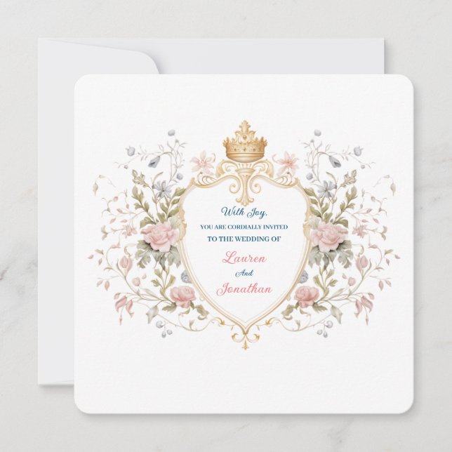 Royal Botanical Elegant Regal Floral Crest Wedding Inbjudningar (Framsida)