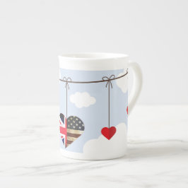 Royal Bröllop British and American flagga hearts Benporslin Mugg