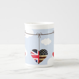 Royal Bröllop British and American flagga hearts Benporslin Mugg