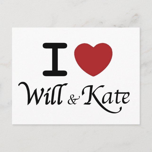 Royal Bröllop I Heart Will & Kate Postcard Vykort (Framsida)