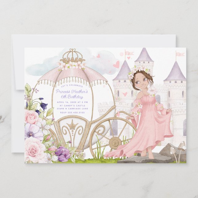 Royal | Brunette Princess Birthday Inbjudningar (Framsida)