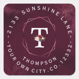 Royal Burgundy Blommigt - cirkulär etikett för mon