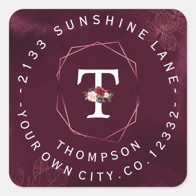 Royal Burgundy Blommigt - cirkulär etikett för mon (Framsida)