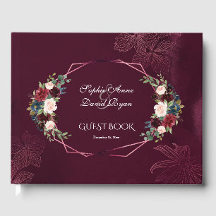 Royal Burgundy Blommigt Geometric Bröllop Gästböcker