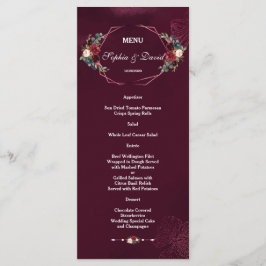Royal Burgundy Blommigt Geometric Bröllop Menu Meny