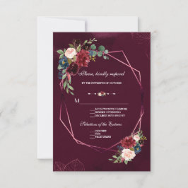 Royal Burgundy  Blommigt Geometric Bröllop OSA Kort