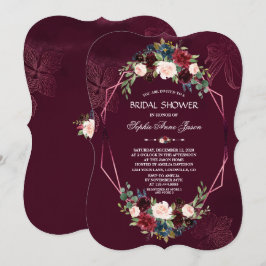 Royal Burgundy Blommigt Geometric Möhippa Inbjudningar