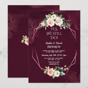 Royal Burgundy Flowers Vow Renewal Inbjudningar