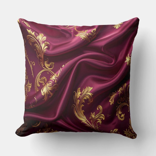 Royal Burgundy & Gold Majestic Filigree Kudde (Framsida)