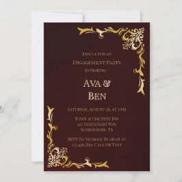 Royal Burgundy Guld Flourish Förlovningsfest Inbjudningar